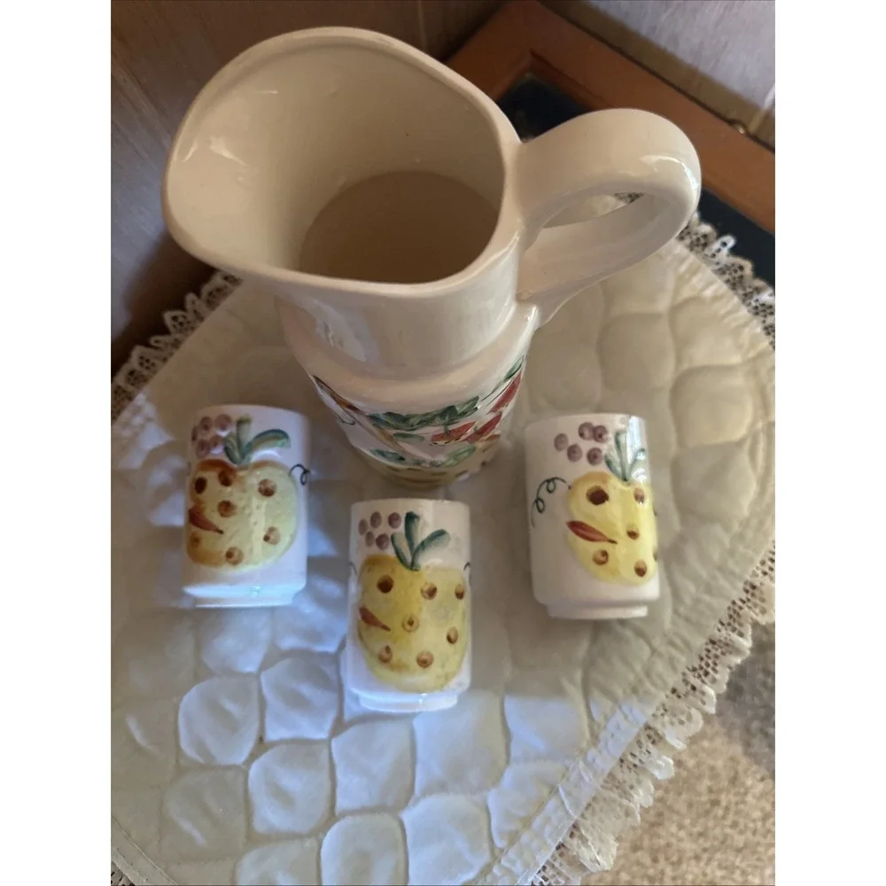 Mid-century Ceramic juice pitcher and glasses‎ set